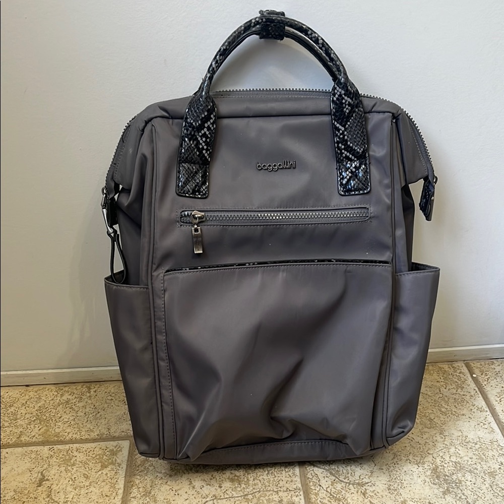 Baggallini Soho Backpack, Smoke and Faux Python Trim